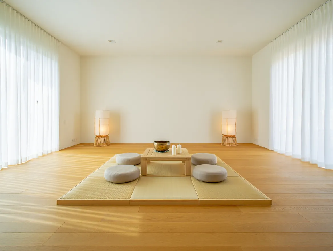 Serene meditatieruimte ingericht voor mindfulness sessies