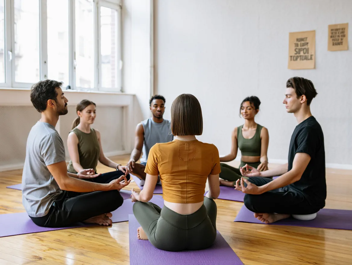 Groep beginners leert basis mindfulness technieken