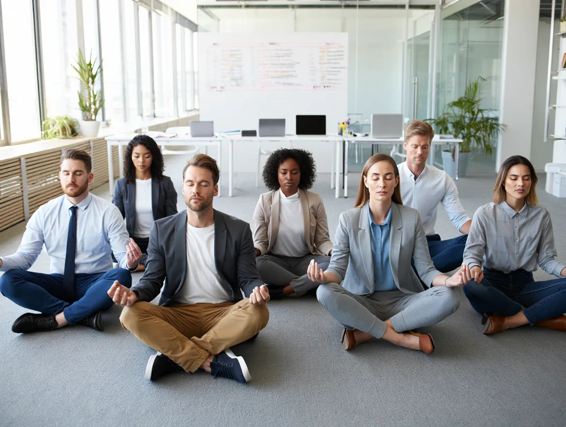 Team meditatie sessie in kantooromgeving